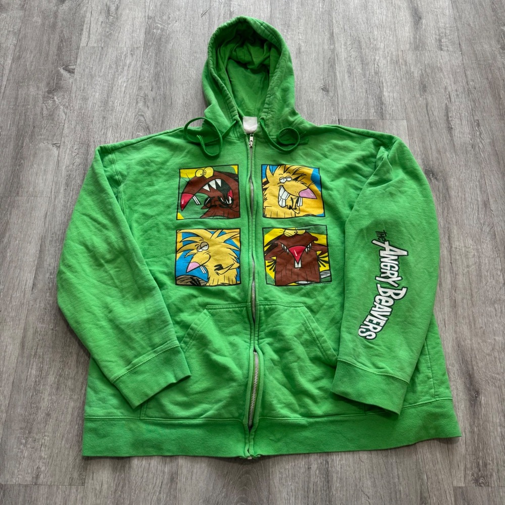 Vintage Nickelodeon The Angry Beavers Full Zip Hoodie Graphic 90s Cartoon Large